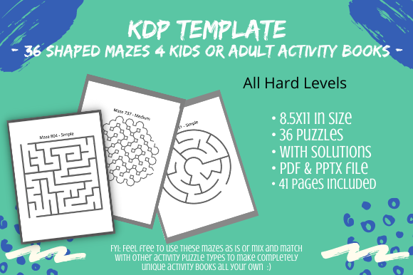 36 Hard Mixed Shape Mazes: Kids & Adults KDP Template