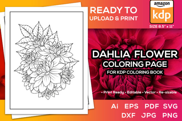Dahlia Flower Coloring Page Book for KDP Success
